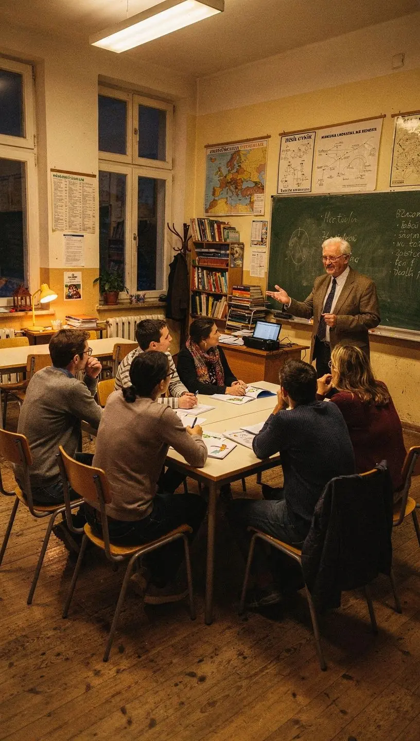 Skupina studentů pracuje na projektu zaměřeném na ekologii.